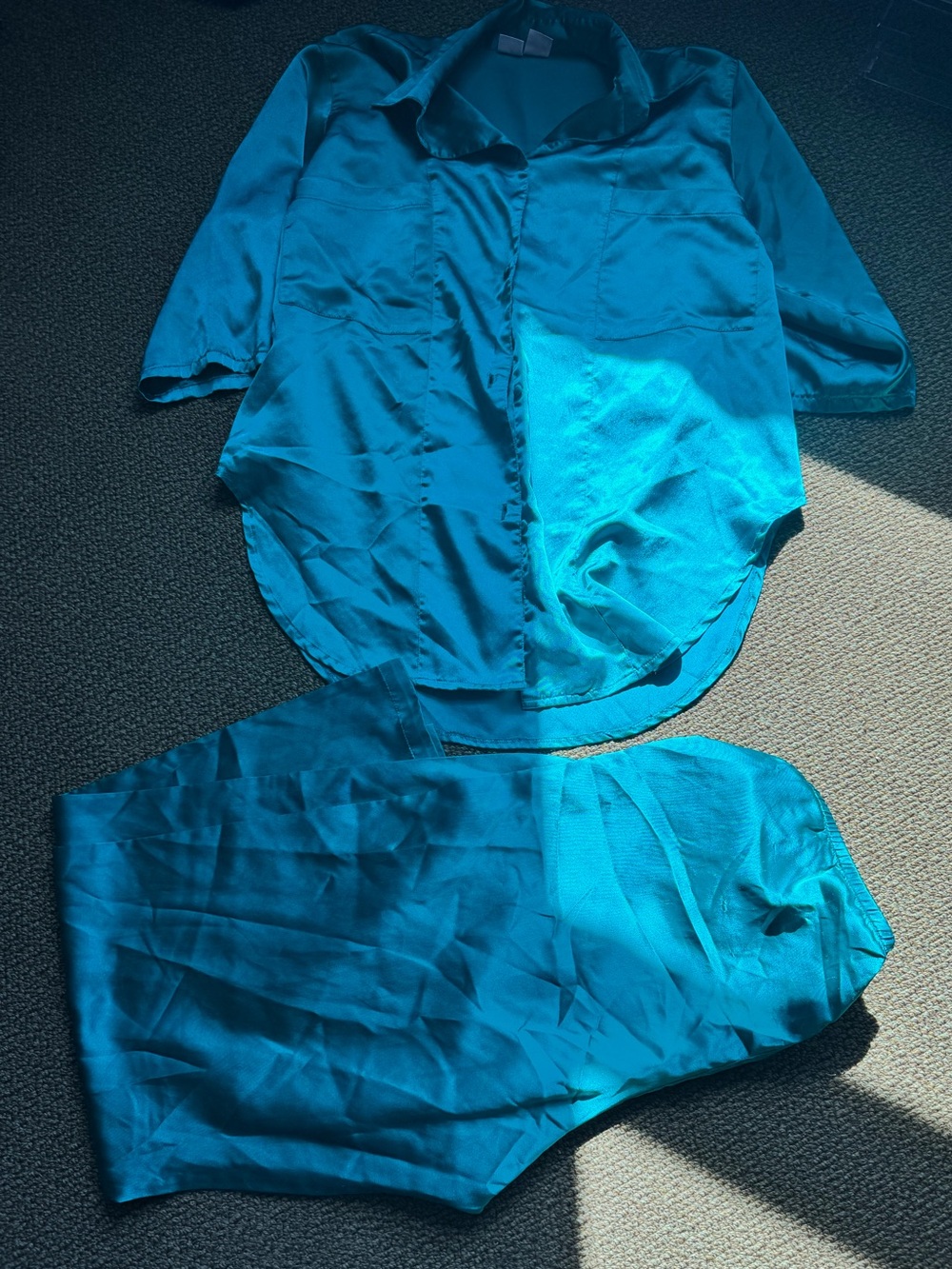 Vintage Delicates Emerald Green Pajama Silk Set Sz S